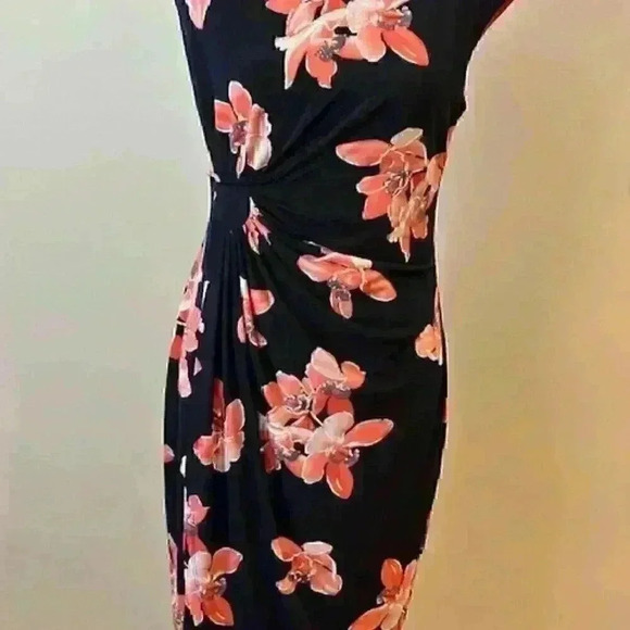 Connected Apparel Faux Wrap Floral Sheath Boatneck Dress Size:10 - Picture 7 of 9